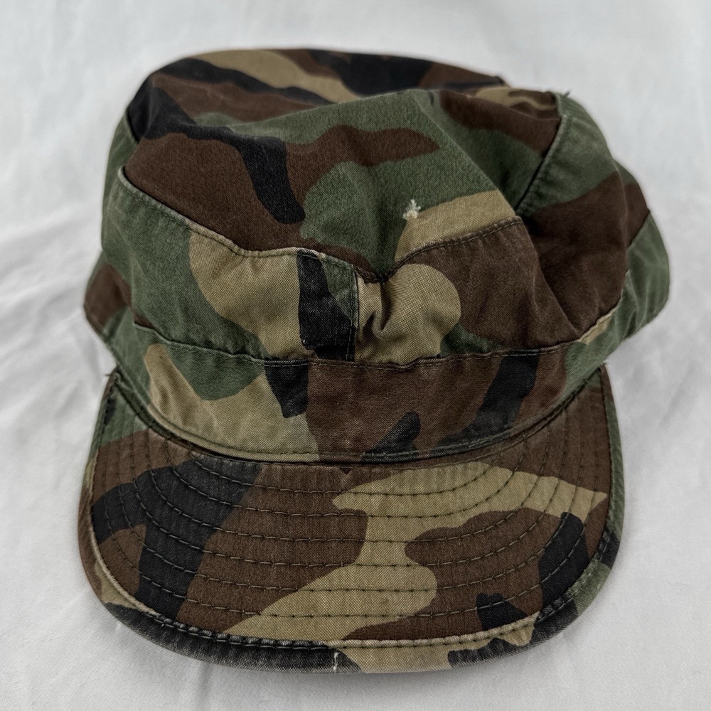 Vintage 80s US Army Woodland Camo Patrol Cap Military Field Hat